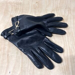 Lauren Ralph Lauren Bridle-Belt Black Leather Gloves with Gold Accents EUC Sz M